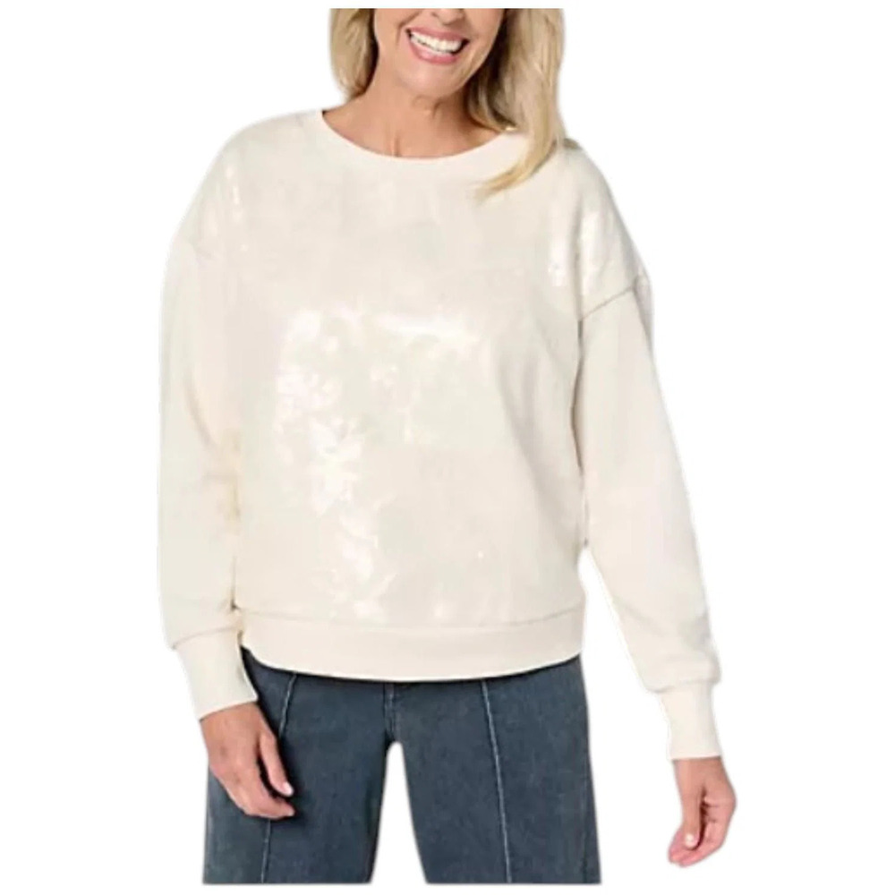 Me by Jennie Garth Women's Eve Embellishment Pullover Natural - Regular
